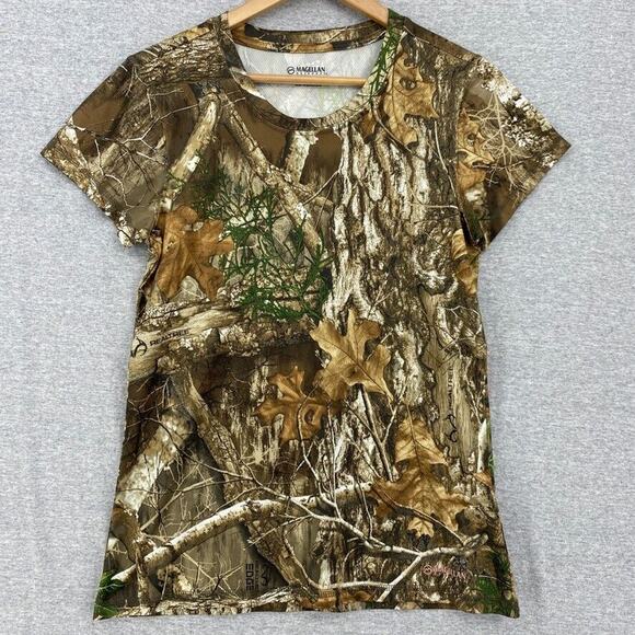 Magellan Shirt Womens Small Brown Camo Hunt Wear Tee Short Sleeve - Picture 1 of 12
